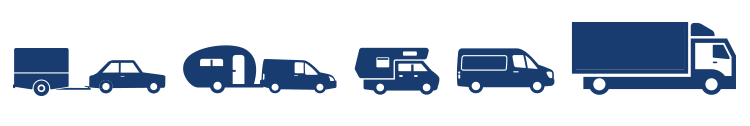 Illustraties car met vouwwagen, auto met caravan, camper, busje en vrachtwagen